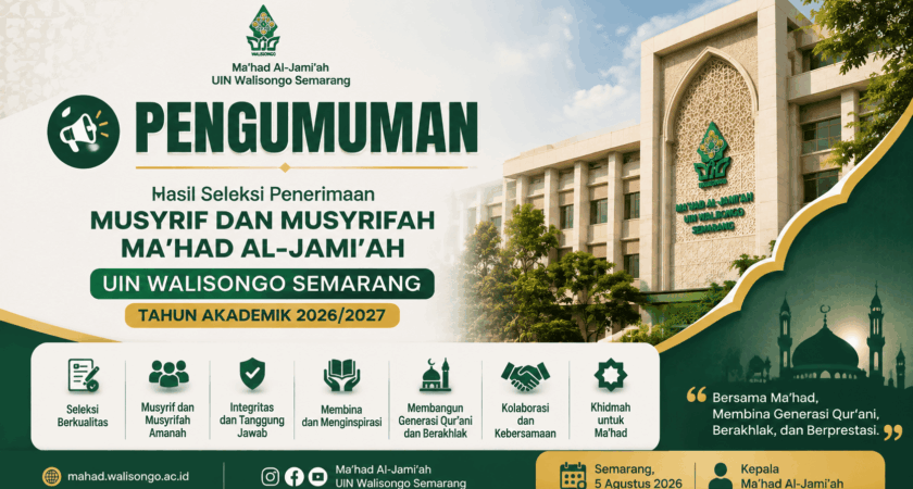 PENGUMUMAN HASIL SELEKSI PENERIMAAN MUSYRIF DAN MUSYRIFAH